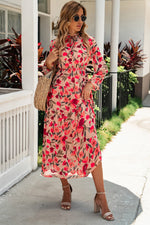 Floral Tie Neck Flounce Sleeve Tiered Dress - SHE BADDY© ONLINE WOMEN FASHION & CLOTHING STORE