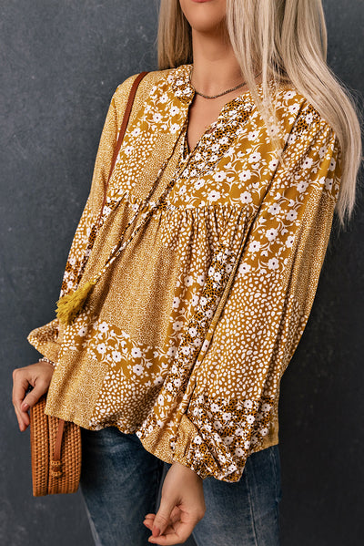 Patchwork Tassel Balloon Sleeve Blouse - SHE BADDY© ONLINE WOMEN FASHION & CLOTHING STORE