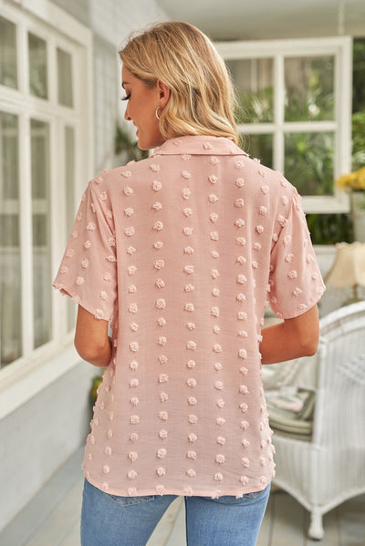 Swiss Dot Collar Short Sleeve Shirt - SHE BADDY© ONLINE WOMEN FASHION & CLOTHING STORE