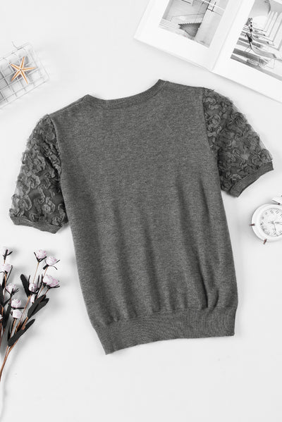Applique Short Sleeve Knit Top - SHE BADDY© ONLINE WOMEN FASHION & CLOTHING STORE
