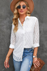 Curved Hem Button-Up Long Sleeve Shirt - SHE BADDY© ONLINE WOMEN FASHION & CLOTHING STORE