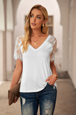 Side Lace V Neck T-Shirt - SHE BADDY© ONLINE WOMEN FASHION & CLOTHING STORE