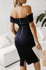 Off-Shoulder Zip-Back Slit Dress - SHE BADDY© ONLINE WOMEN FASHION & CLOTHING STORE