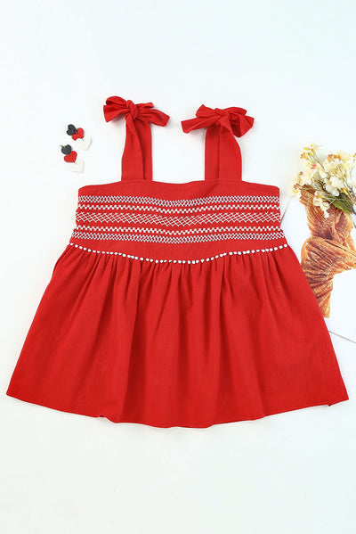 Embroidered Tie-Shoulder Babydoll Tank - SHE BADDY© ONLINE WOMEN FASHION & CLOTHING STORE