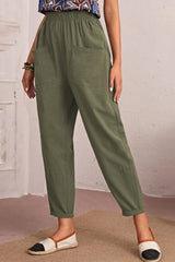 Elastic Waist Pocket Tapered Pants - SHE BADDY© ONLINE WOMEN FASHION & CLOTHING STORE