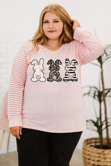 Plus Size Rabbit Graphic Long Raglan Sleeve Easter Tee - SHE BADDY© ONLINE WOMEN FASHION & CLOTHING STORE