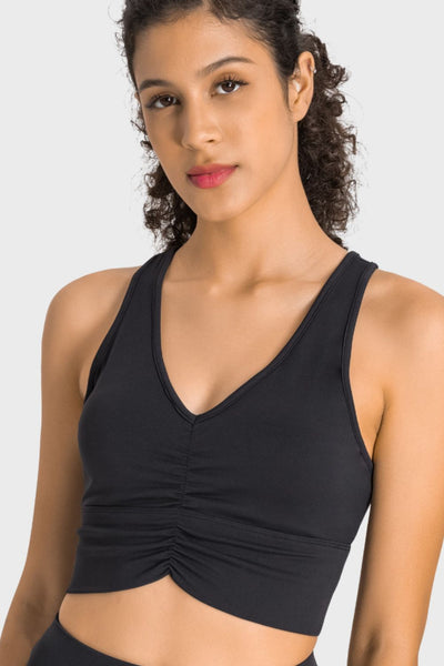 Gathered Detail Halter Neck Sports Bra - SHE BADDY© ONLINE WOMEN FASHION & CLOTHING STORE