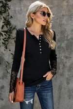 Crochet Lace Hem Sleeve Button Top - SHE BADDY© ONLINE WOMEN FASHION & CLOTHING STORE