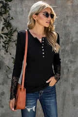 Crochet Lace Hem Sleeve Button Top - SHE BADDY© ONLINE WOMEN FASHION & CLOTHING STORE