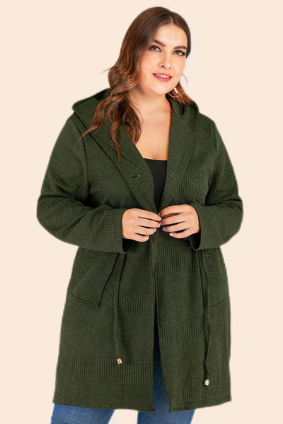 Plus Size Drawstring Waist Hooded Cardigan with Pockets - SHE BADDY© ONLINE WOMEN FASHION & CLOTHING STORE