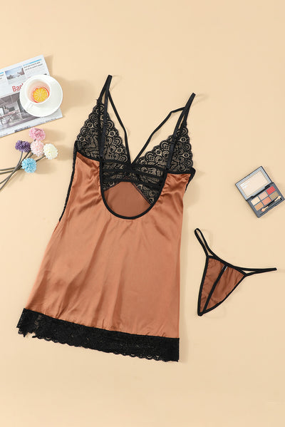 Lace Spice Satin Babydoll with Slit - SHE BADDY© ONLINE WOMEN FASHION & CLOTHING STORE