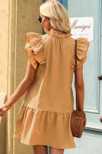 Ruffle Shoulder Tie-Neck Tiered Dress - SHE BADDY© ONLINE WOMEN FASHION & CLOTHING STORE