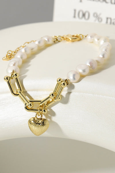 14K Gold Plated Heart Charm Pearl Bracelet - SHE BADDY© ONLINE WOMEN FASHION & CLOTHING STORE