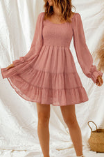 Smocked Long Flounce Sleeve Tiered Dress - SHE BADDY© ONLINE WOMEN FASHION & CLOTHING STORE
