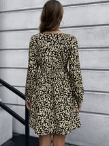 Animal Print Buttoned V-Neck Long Sleeve Dress - SHE BADDY© ONLINE WOMEN FASHION & CLOTHING STORE