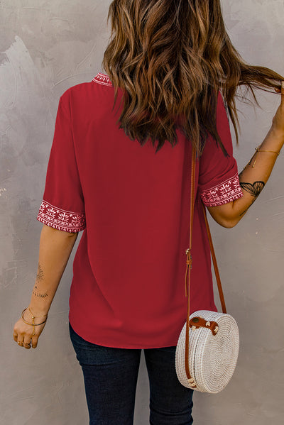 Embroidered V-Neck Top - SHE BADDY© ONLINE WOMEN FASHION & CLOTHING STORE