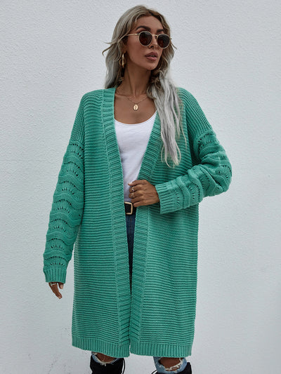 Horizontal Ribbing Open Front Duster Cardigan - SHE BADDY© ONLINE WOMEN FASHION & CLOTHING STORE