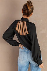 Tie Neck Strappy Back Shirt - SHE BADDY© ONLINE WOMEN FASHION & CLOTHING STORE