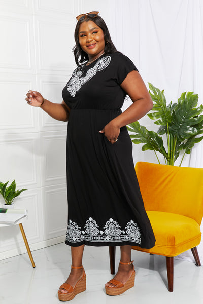 Heimish Walk In The Park Full Size Damask Midi Dress - SHE BADDY© ONLINE WOMEN FASHION & CLOTHING STORE