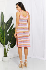 Striped Tie Shoulder Split Cover Up Dress - SHE BADDY© ONLINE WOMEN FASHION & CLOTHING STORE