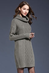 Full Size Mixed Knit Cowl Neck Dropped Shoulder Sweater Dress - SHE BADDY© ONLINE WOMEN FASHION & CLOTHING STORE