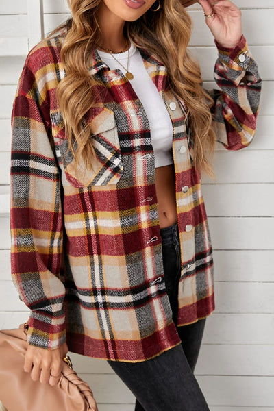 Plaid Pocketed Button Down Shacket - SHE BADDY© ONLINE WOMEN FASHION & CLOTHING STORE