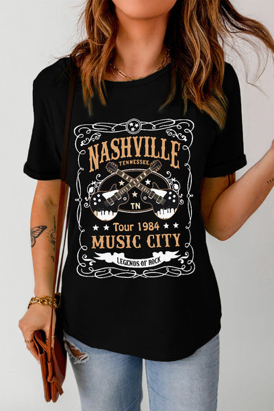 NASHVILLE MUSIC CITY Graphic Tee Shirt - SHE BADDY© ONLINE WOMEN FASHION & CLOTHING STORE