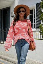 Leopard Ribbed Trim Dropped Shoulder Sweater - SHE BADDY© ONLINE WOMEN FASHION & CLOTHING STORE