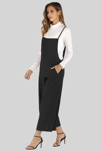 Full Size Cropped Wide Leg Overalls with Pockets - SHE BADDY© ONLINE WOMEN FASHION & CLOTHING STORE