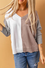 Color Block V-Neck Ribbed Trim Sweater - SHE BADDY© ONLINE WOMEN FASHION & CLOTHING STORE