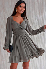 Smocked Long Flounce Sleeve Ruffle Hem Dress - SHE BADDY© ONLINE WOMEN FASHION & CLOTHING STORE