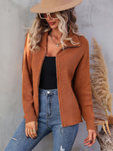 Rib-Knit Zip Up Collared Cardigan - SHE BADDY© ONLINE WOMEN FASHION & CLOTHING STORE