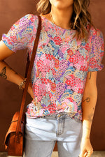 Floral Short Flounce Sleeve Blouse - SHE BADDY© ONLINE WOMEN FASHION & CLOTHING STORE