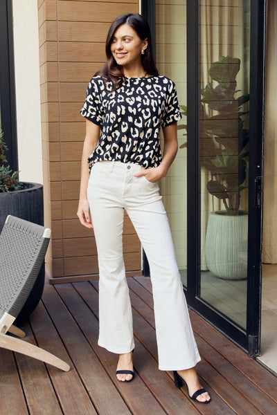 BOMBOM Leopard Round Neck Tee Shirt - SHE BADDY© ONLINE WOMEN FASHION & CLOTHING STORE