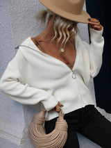 Rib-Knit Zip Up Collared Cardigan - SHE BADDY© ONLINE WOMEN FASHION & CLOTHING STORE