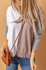 Color Block V-Neck Ribbed Trim Sweater - SHE BADDY© ONLINE WOMEN FASHION & CLOTHING STORE