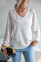 Leopard Baseball Sleeve Waffle Knit Tee - SHE BADDY© ONLINE WOMEN FASHION & CLOTHING STORE