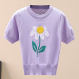 Flower Graphic Ribbed Trim Knit Top - SHE BADDY© ONLINE WOMEN FASHION & CLOTHING STORE