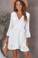 Swiss Dot Ruffled Tie-Waist Surplice Dress - SHE BADDY© ONLINE WOMEN FASHION & CLOTHING STORE