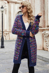 Multicolored Ribbed Trim Open Front Cardigan with Pockets - SHE BADDY© ONLINE WOMEN FASHION & CLOTHING STORE