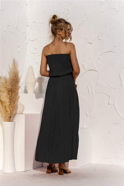 Strapless Tie Waist Tiered Maxi Dress - SHE BADDY© ONLINE WOMEN FASHION & CLOTHING STORE