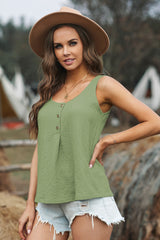 Button Textured Cotton Tank Top - SHE BADDY© ONLINE WOMEN FASHION & CLOTHING STORE