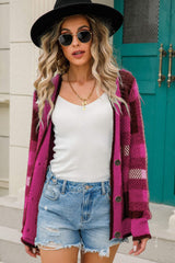 Striped Button-Front Fuzzy Cardigan - SHE BADDY© ONLINE WOMEN FASHION & CLOTHING STORE