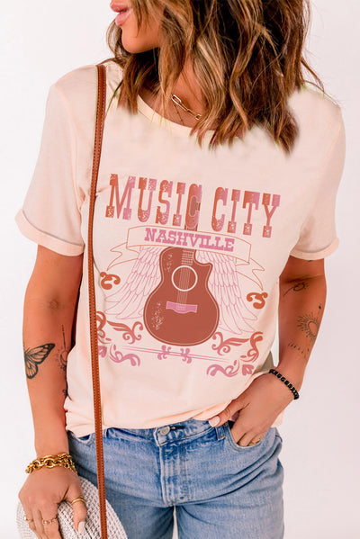 MUSIC CITY Cuffed Short Sleeve Tee - SHE BADDY© ONLINE WOMEN FASHION & CLOTHING STORE