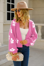 Floral Open Front Fuzzy Cardigan - SHE BADDY© ONLINE WOMEN FASHION & CLOTHING STORE