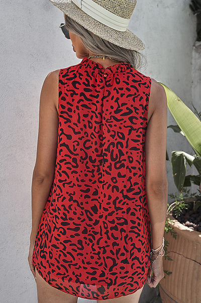 Leopard Print Ruffled Neck Tank Top - SHE BADDY© ONLINE WOMEN FASHION & CLOTHING STORE