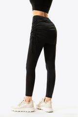 Drawstring Ruched Faux Layered Yoga Leggings - SHE BADDY© ONLINE WOMEN FASHION & CLOTHING STORE