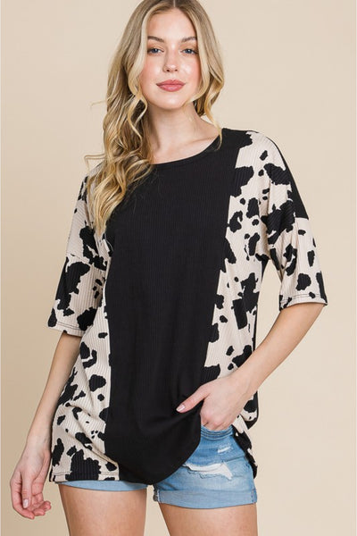 BOMBOM Rodeo Love Ribbed Animal Contrast Tee - SHE BADDY© ONLINE WOMEN FASHION & CLOTHING STORE