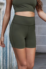 Exposed Seam Decorative Button Yoga Shorts - SHE BADDY© ONLINE WOMEN FASHION & CLOTHING STORE