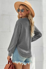 Side Slit Drop Shoulder Sweatshirt - SHE BADDY© ONLINE WOMEN FASHION & CLOTHING STORE